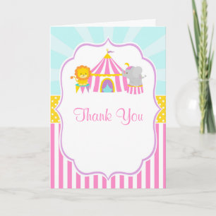 Big Top Circus Carnival Birthday in Pink Thank You Card