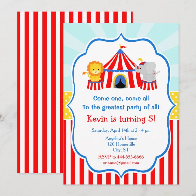 Big Top Circus Carnival Birthday in Red Invitation (Front/Back)