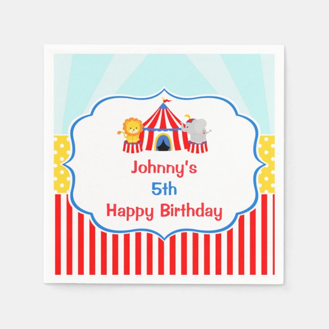 Big Top Circus Carnival Birthday in Red Napkin (Front)