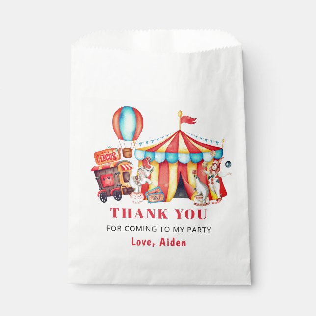 Big Top Circus Carnival Birthday Thank You Favour Bag (Front)