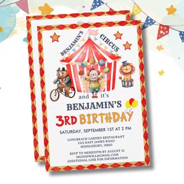 Big Top Circus Carnival Boy 3rd Birthday  Invitation (Creator Uploaded)