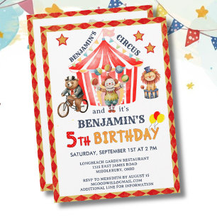 Big Top Circus Carnival Boy 5th Birthday  Invitation