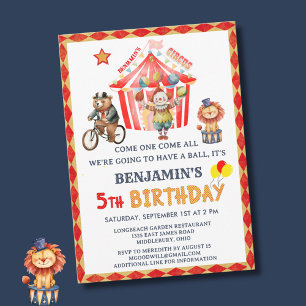 Big Top Circus Carnival Boy Fifth Birthday  Invitation