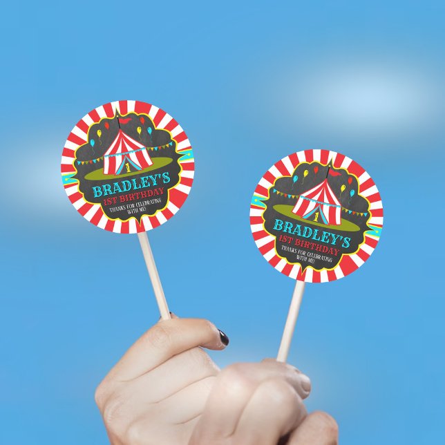 Big Top Circus Carnival Chalkboard 1st Birthday Classic Round Sticker (Creator Uploaded)
