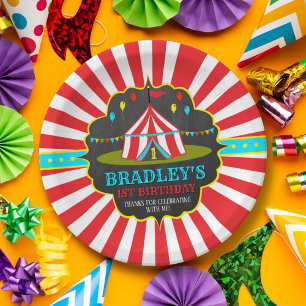 Big Top Circus Carnival Chalkboard 1st Birthday Paper Plate