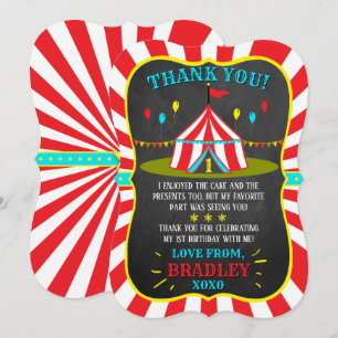 Big Top Circus Carnival Chalkboard 1st Birthday Thank You Card