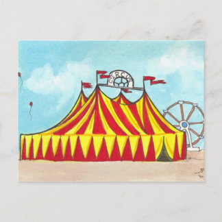 Big Top Circus Tent + ferris wheel art postcard