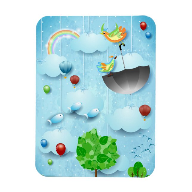 Big tree and flying birds magnet (Vertical)
