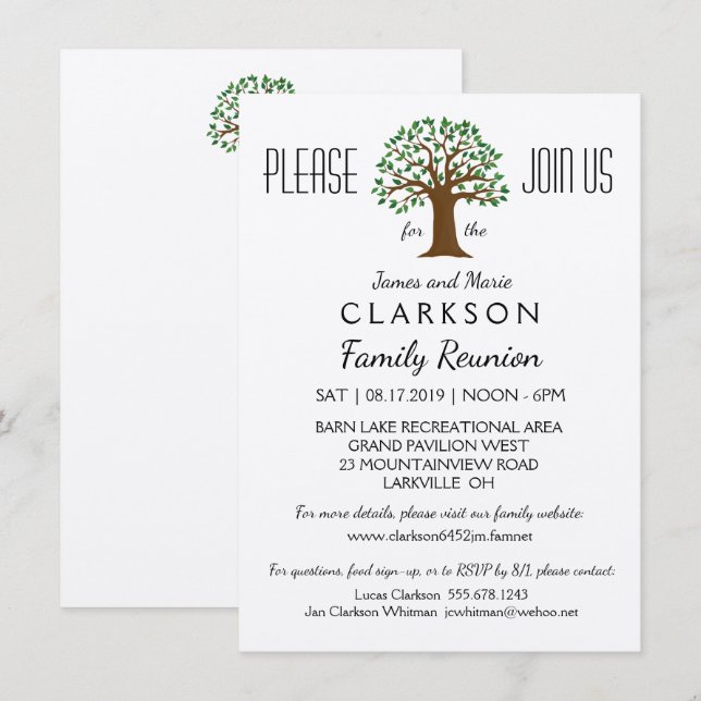 Big Tree Family Reunion Info Packed Invitation (Front/Back)