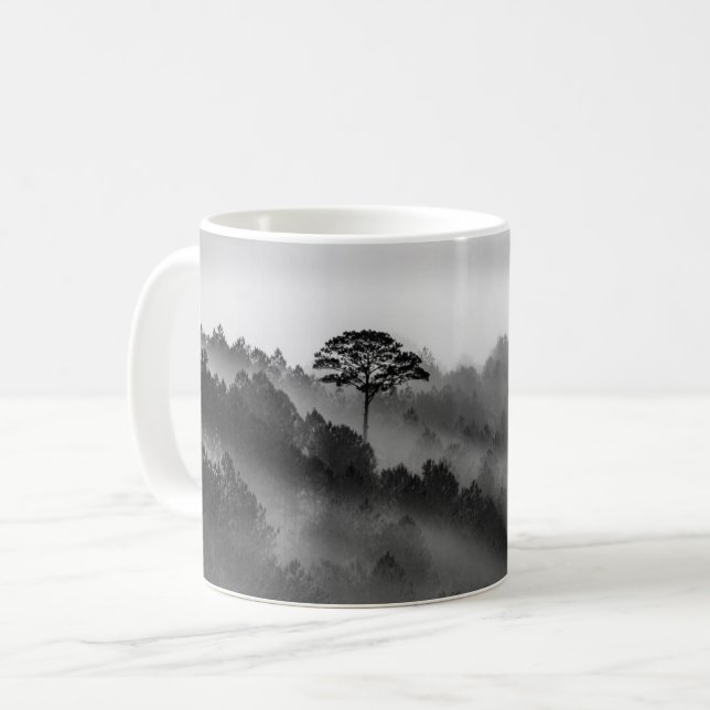 Big Tree in Pine Forest in the Mist Coffee Mug (Front Left)