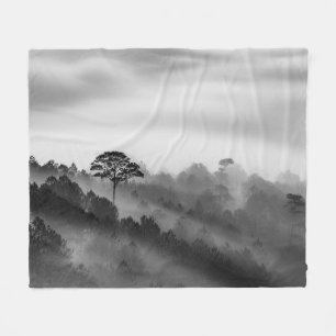 Big Tree in Pine Forest in the Mist Fleece Blanket