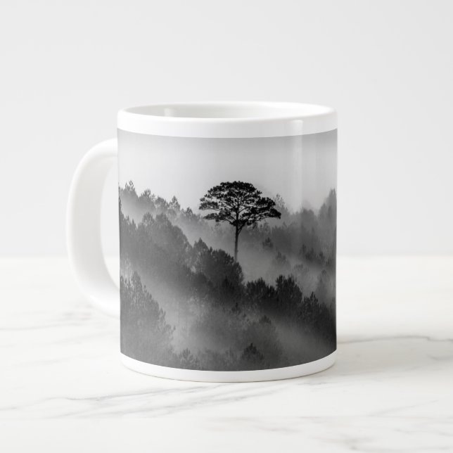 Big Tree in Pine Forest in the Mist Large Coffee Mug (Front Left)