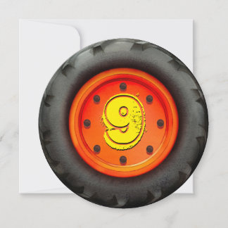 Big Truck Wheel 9th Birthday Party Invitation