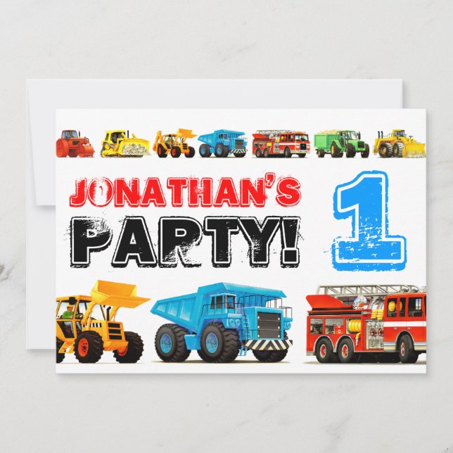 Big Trucks 1st Birthday Party Invitation (Front)