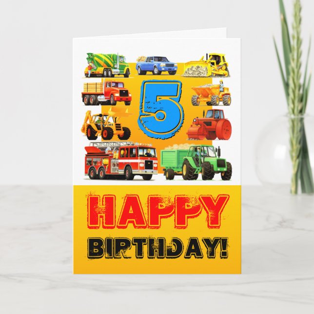 Big Trucks 5th Birthday Card (Front)