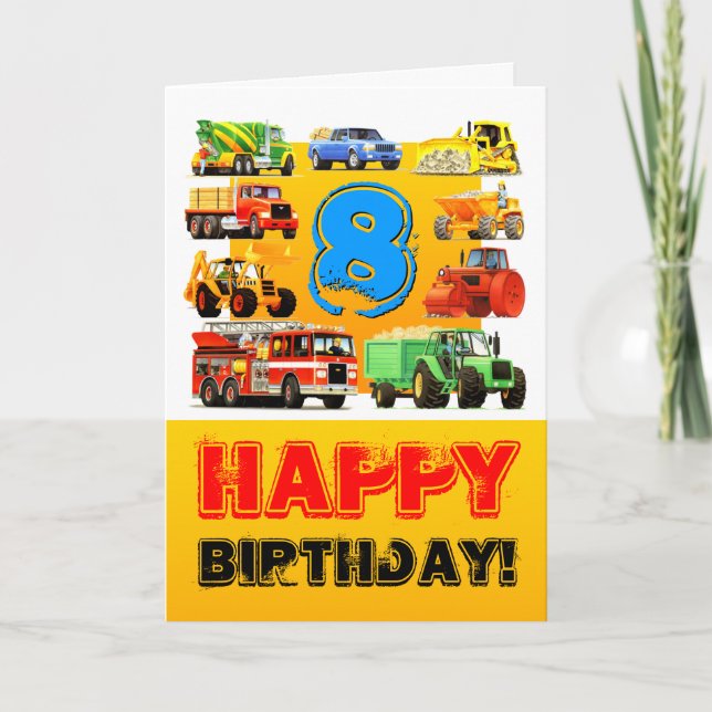 Big Trucks 8th Birthday Card (Front)