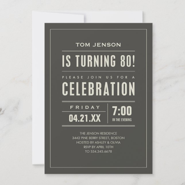 Big Type 80th Birthday Invitations (Front)
