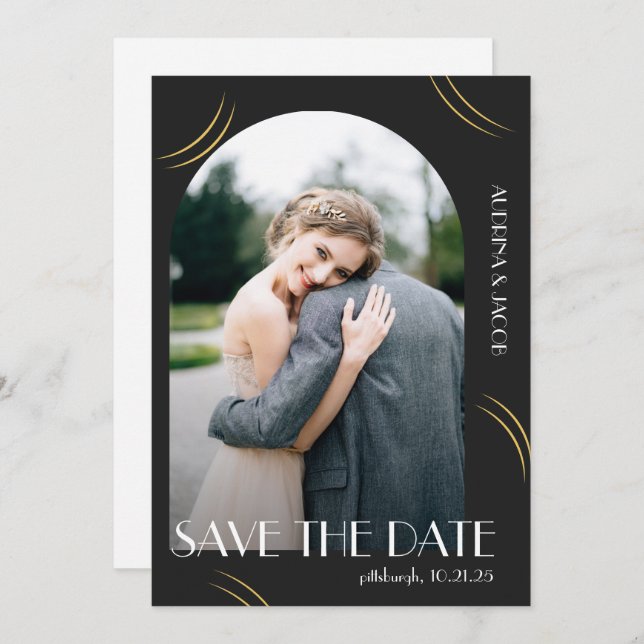 Big Typography Photo Wedding Save The Date Black (Front/Back)