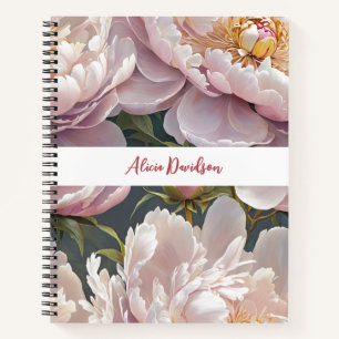 Big Watercolor Pink Peonies your name Notebook