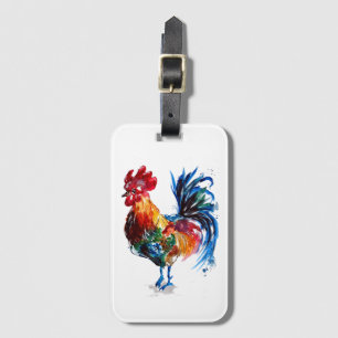 Big Watercolor Rooster Luggage Tag