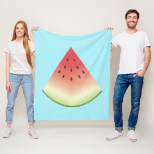 Big Watermelon Slice Illustration On Blue Fleece Blanket