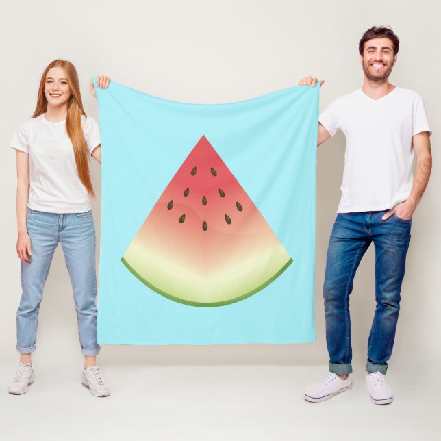 Big Watermelon Slice Illustration On Blue Fleece Blanket (In Situ)