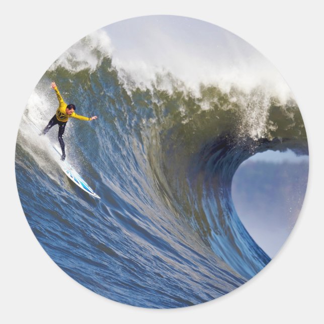 Big Wave at the Mavericks Surfing Competition Classic Round Sticker (Front)