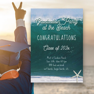 Big Wave Beach Graduation Party Class Invitation