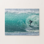 Big Wave Surfer Med Jigsaw Puzzle<br><div class="desc">Colorful puzzle features photography of surfer surfing inside large Hawaiian Pipe wave.</div>