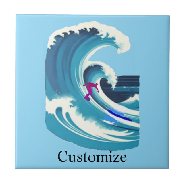 Big Wave Surfer Thunder_Cove Ceramic Tile (Front)