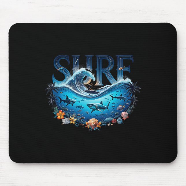 Big Wave Surfing Beach Lover Surfer Graphic Surfbo Mouse Pad (Front)