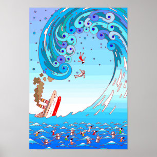 Big waves and shipwrecks. poster