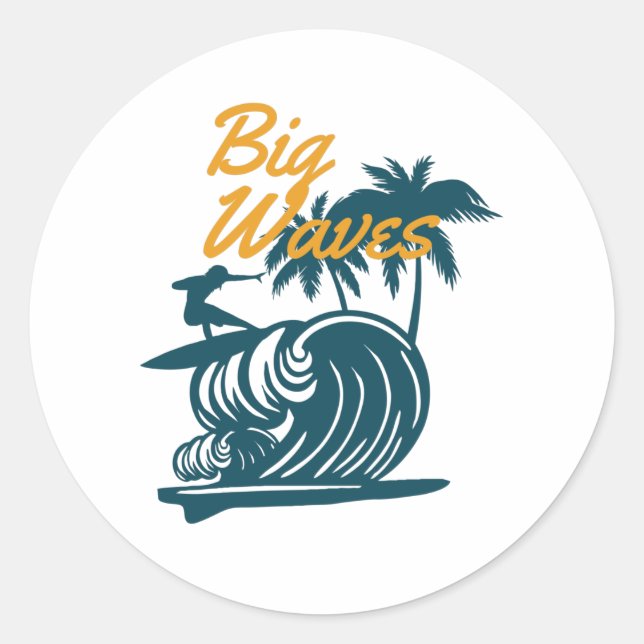 Big Waves Classic Round Sticker (Front)
