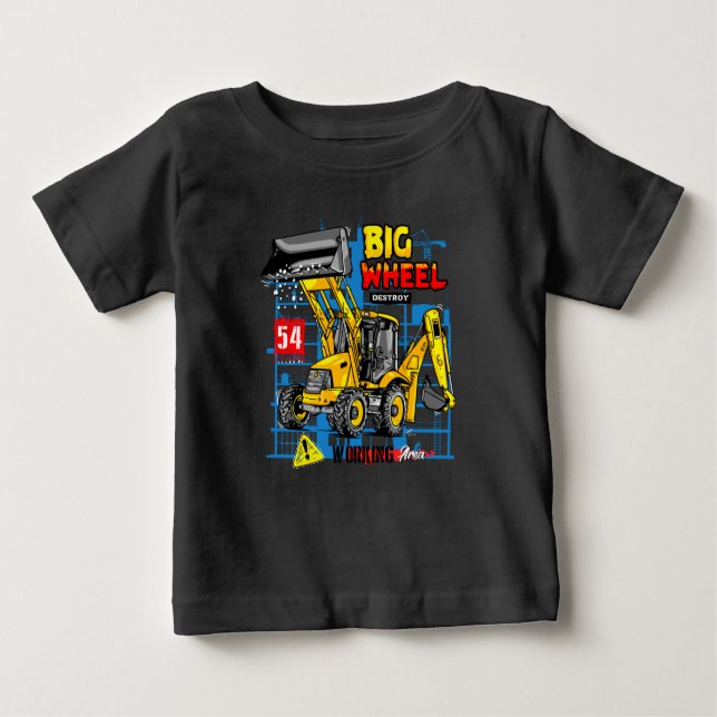 Big Wheel Backhoe Excavator Heavy Equipment Baby T-Shirt (Front)