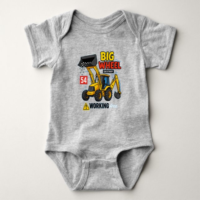 Big Wheel Construction Truck Design Baby Bodysuit (Front)