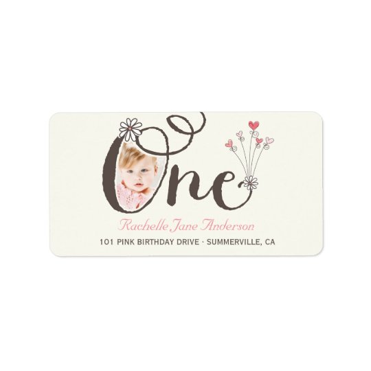 Big Whimsical One Baby Girl 1st Birthday Photo Address Label