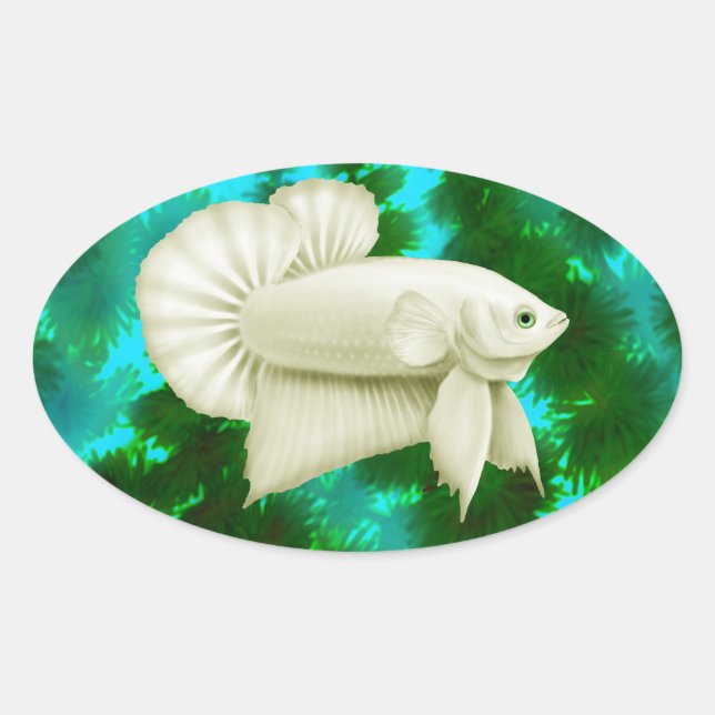 Big White Betta Splendens Fish Stickers (Front)