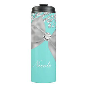 Big White Bow & Diamonds Blue Thermal Tumbler