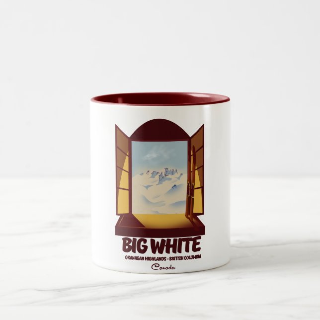 Big White British Columbia Canada ski poster Two-Tone Coffee Mug (Center)