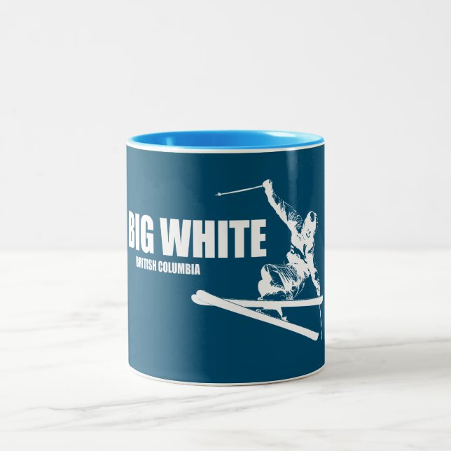 Big White British Columbia Skier Two-Tone Coffee Mug (Center)