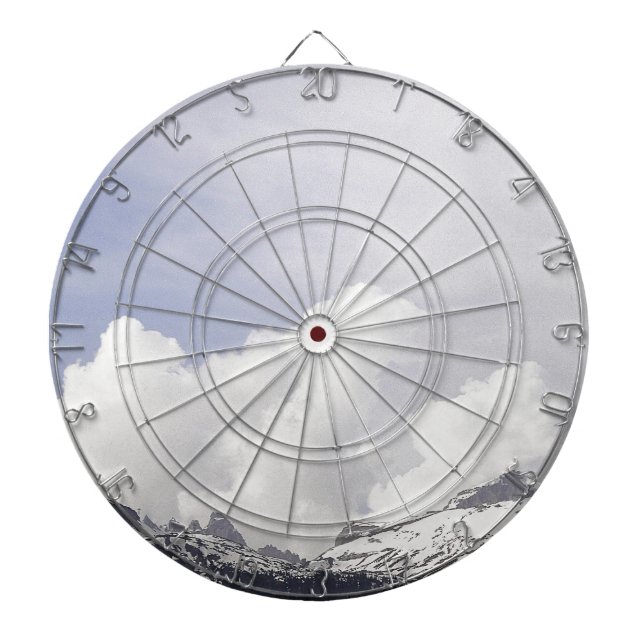 Big white clouds over the mountains dartboard (Front)