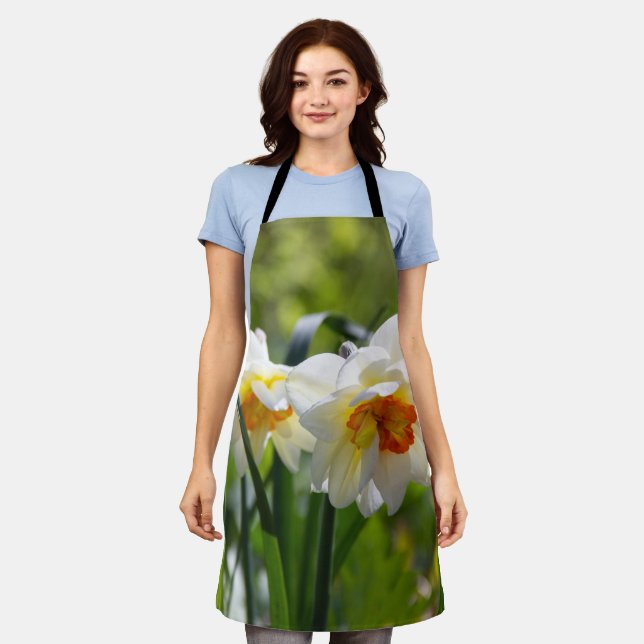 Big white daffodils on a spring day  apron (Worn)