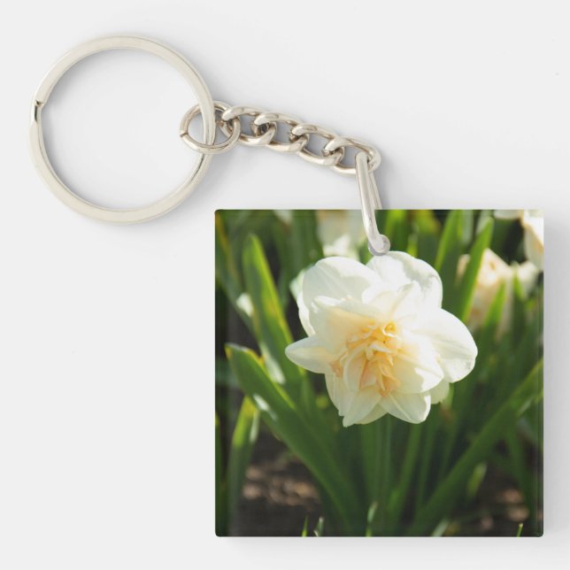 Big white daffodils on a spring day key ring (Front)