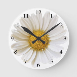 Big White Daisy Black Numbers Round Clock
