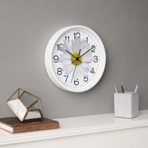 Big White Daisy On White Clock