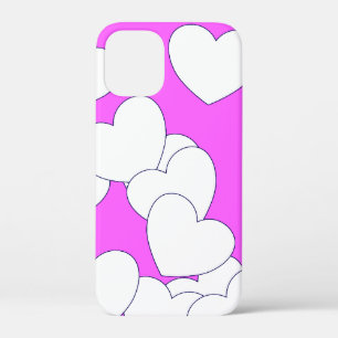 Big White Hearts On Striking Pink iPhone 12 Mini Case