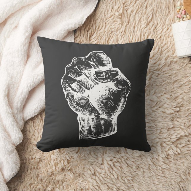 Big White Linocut-style Fist Illustration Cushion (Blanket)
