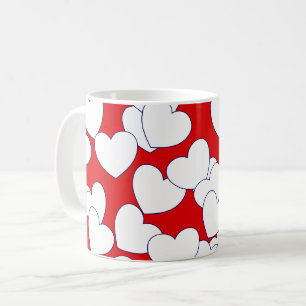 Big White Love Hearts On Red Coffee Mug