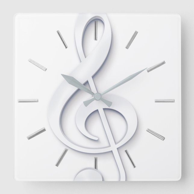 big white music clef square wall clock (Front)