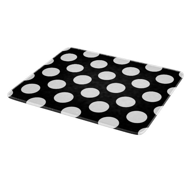 Big White Polka Dots on Black Cutting Board (Corner)